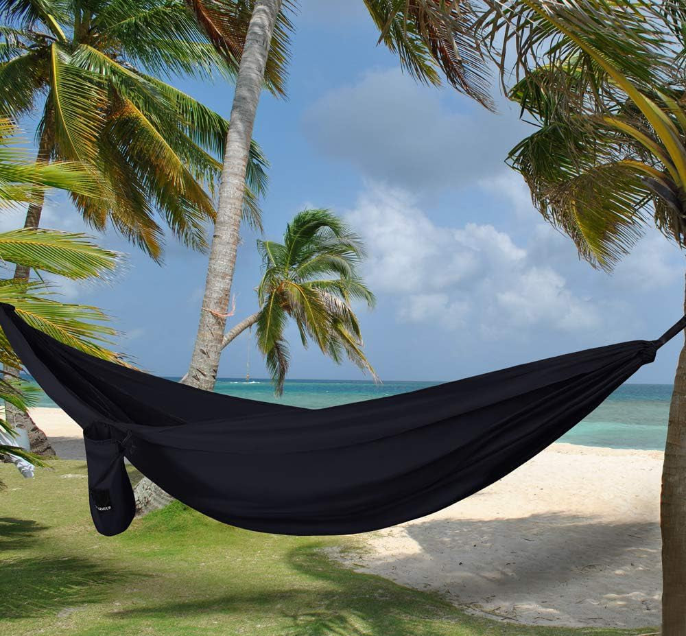 Camping Hammock - Portable Hammock Single Hammock Camping Accessories Gear for Outdoor Indoor Adult Kids, USA Based Brand (Black)